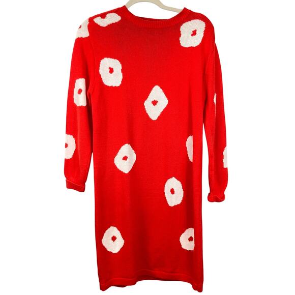 Vintage Outlander Womens S Red & White Floral Dot Sweater Dress FLAW Mod Holiday - Picture 1 of 12